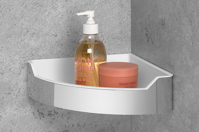 Moderner Eck-Duschkorb mit Deko